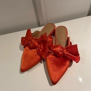 ASOS DESIGN Lightening Pointed Bow Ballet Flats Orange satin